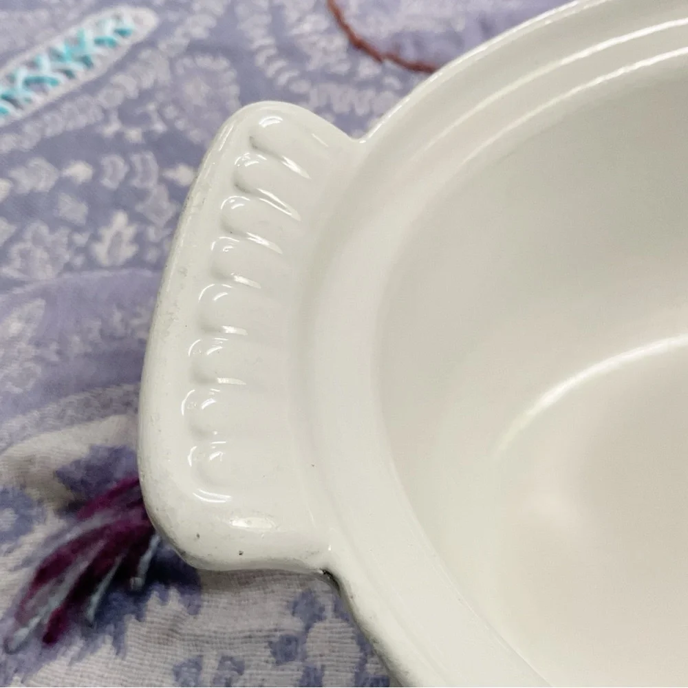 Vintage DRU Holland Enamel Cast Iron Mini Casserole White Dish No Lid